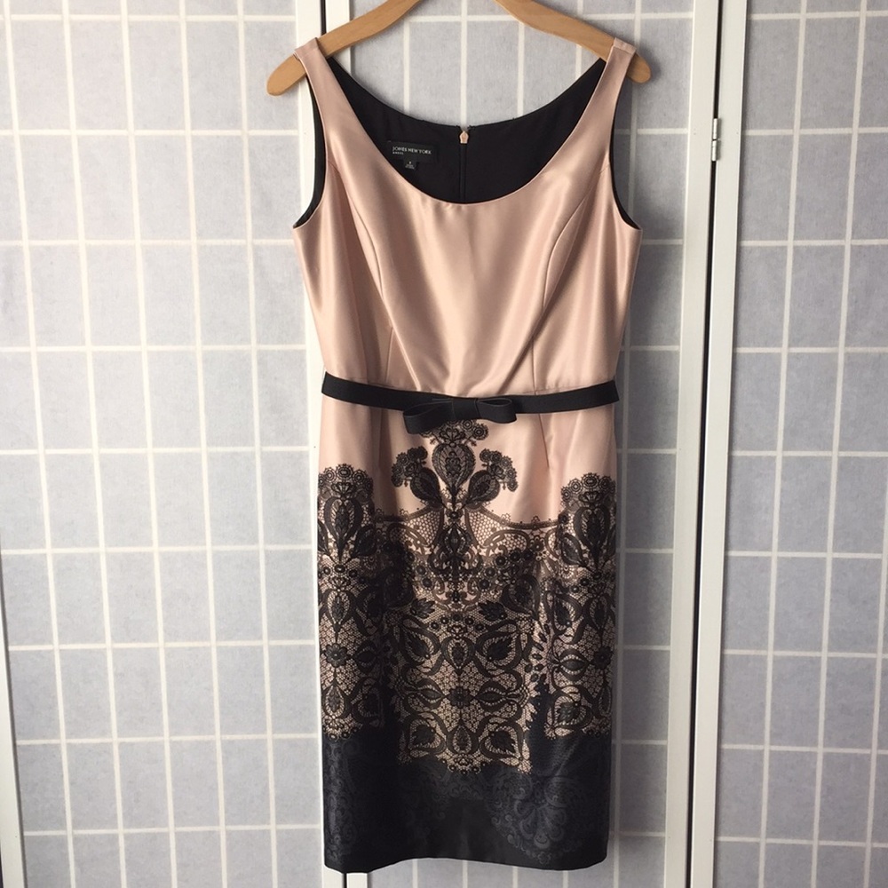 JONES NEW YORK Cocktail Nude Black Satin Dress 8